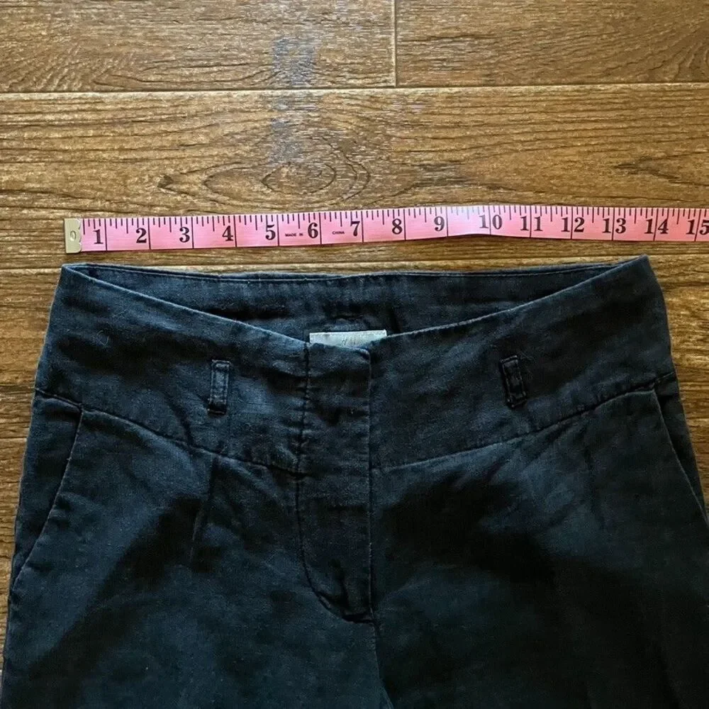 H&M 100% Linen Wide Leg Trousers Womens 6 Black Mid Rise Casual Pants
